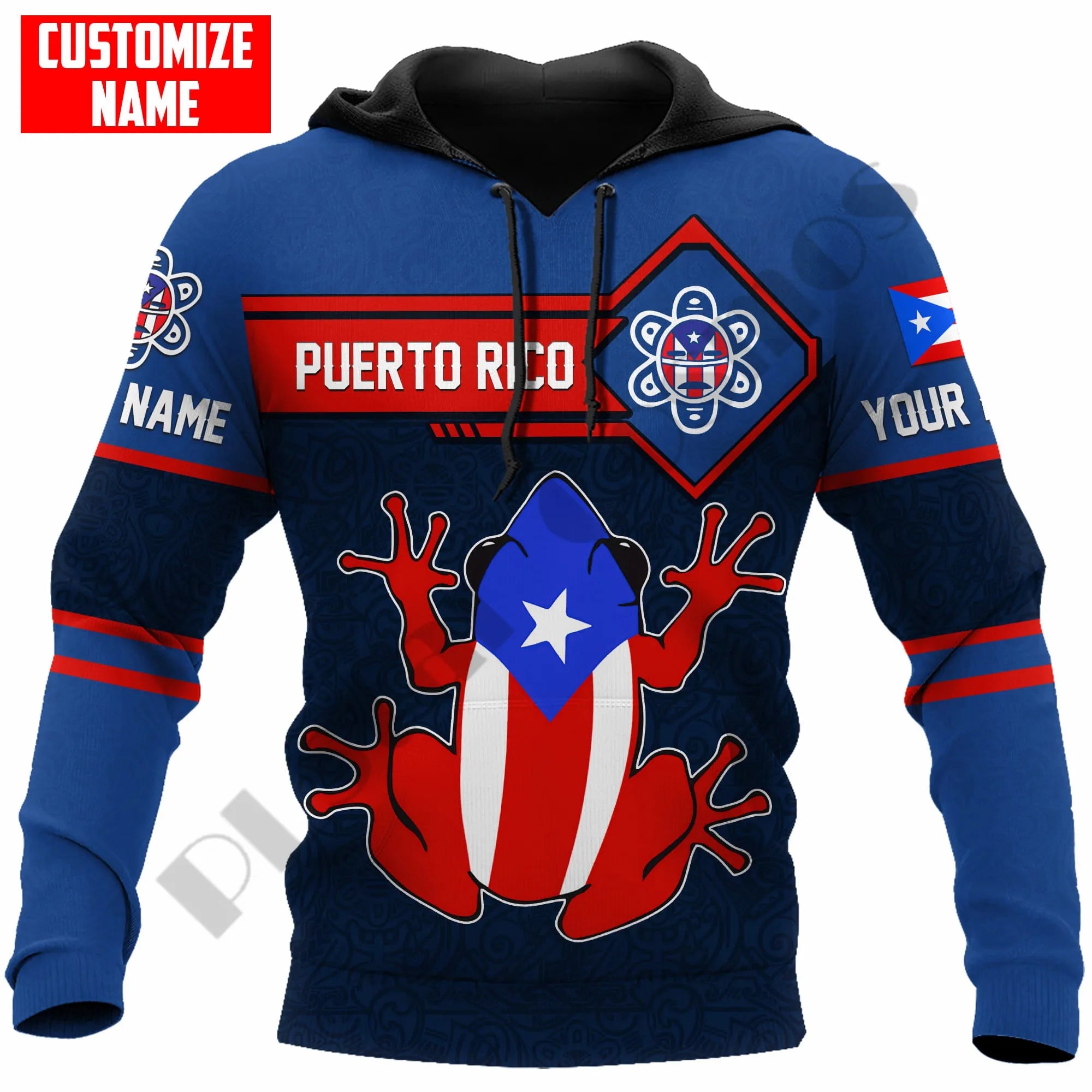 PLstarCosmos 3Dprint Newest Puerto Rico Flag Frog Custom Name Harajuku Streetwear Causal Unique Unisex Hoodies/Sweatshirt/Zip 1