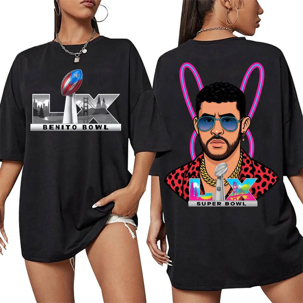 Bad Rabbit Super Bowl LIX Puerto Rico Pride Pattern Summer Men's Women's T-shirt Casual Loose Hip Hop Street Y2k Men's T-shirt