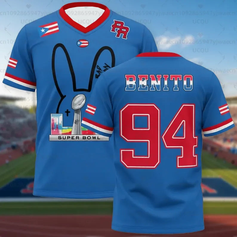 2026 New HalfTime Football Puerto Rico Team Benito 94 Jersey Fans Jersey the Show Gameday Football Bad Bunny 94 Concert T-shirt