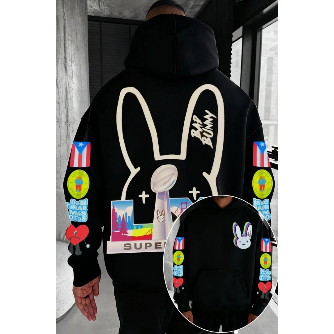 2026 Men's Puerto Rico Print Hoodie Bad Bunny Super Bowl American Rugby Benito 94 Jersey Music Lover Printed Women's Hoodie