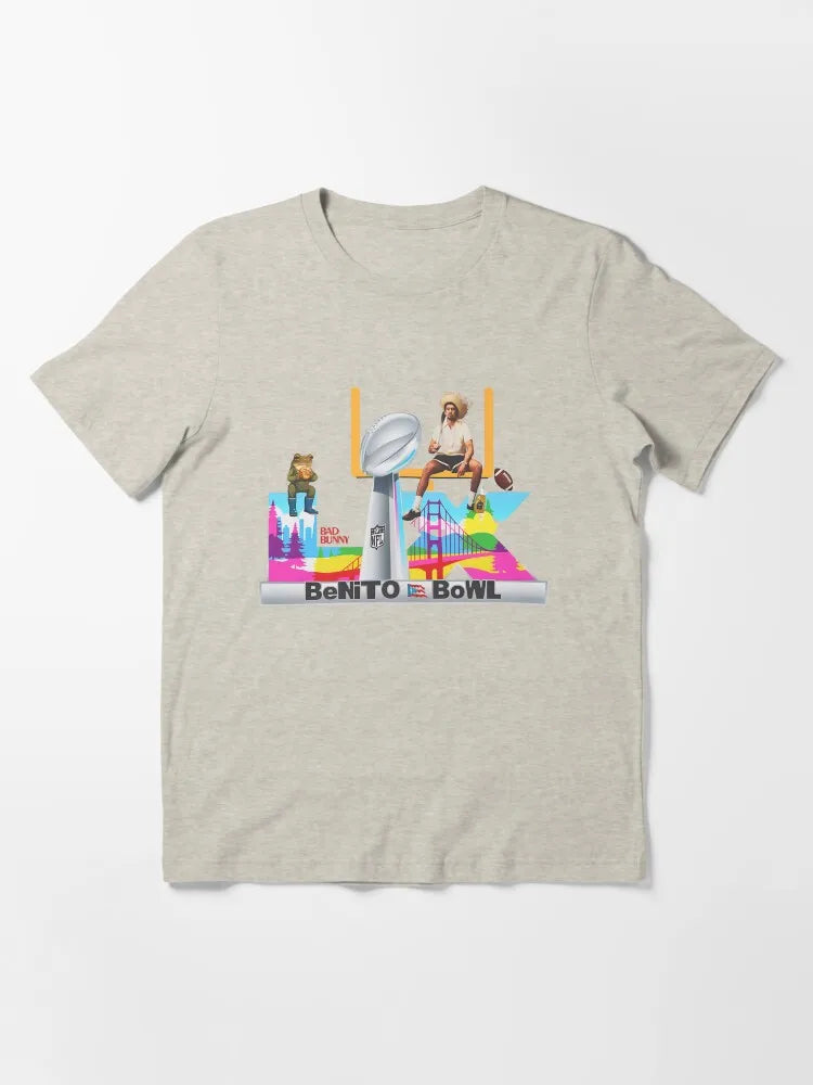 Benito Bowl Bad Bunny Puerto Rico Football Bad Bunny Football T-Shirt 2026 Summer Men's Women's Luxury Cotton Oversized T-shirt