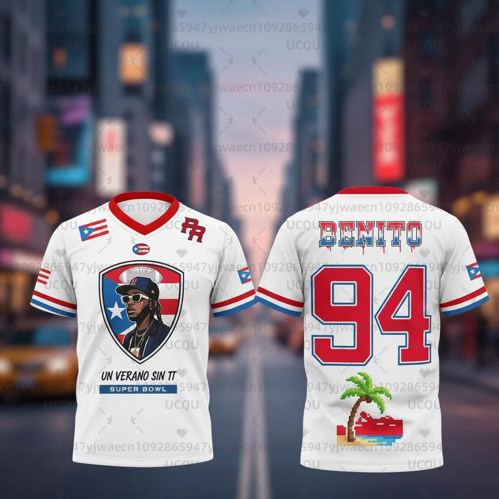 2026 New HalfTime Football Puerto Rico Team Benito 94 Jersey Fans Jersey the Show Gameday Football Bad Bunny 94 Concert T-shirt
