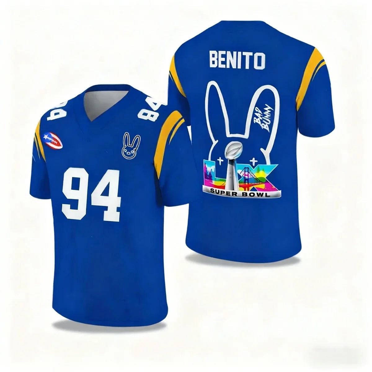 Bad Bunny Halftime Show Benito No.94 Print Rugby Jersey American Sports Tee V-neck Speed Drying Sportswear Kid's Adult T-shirt