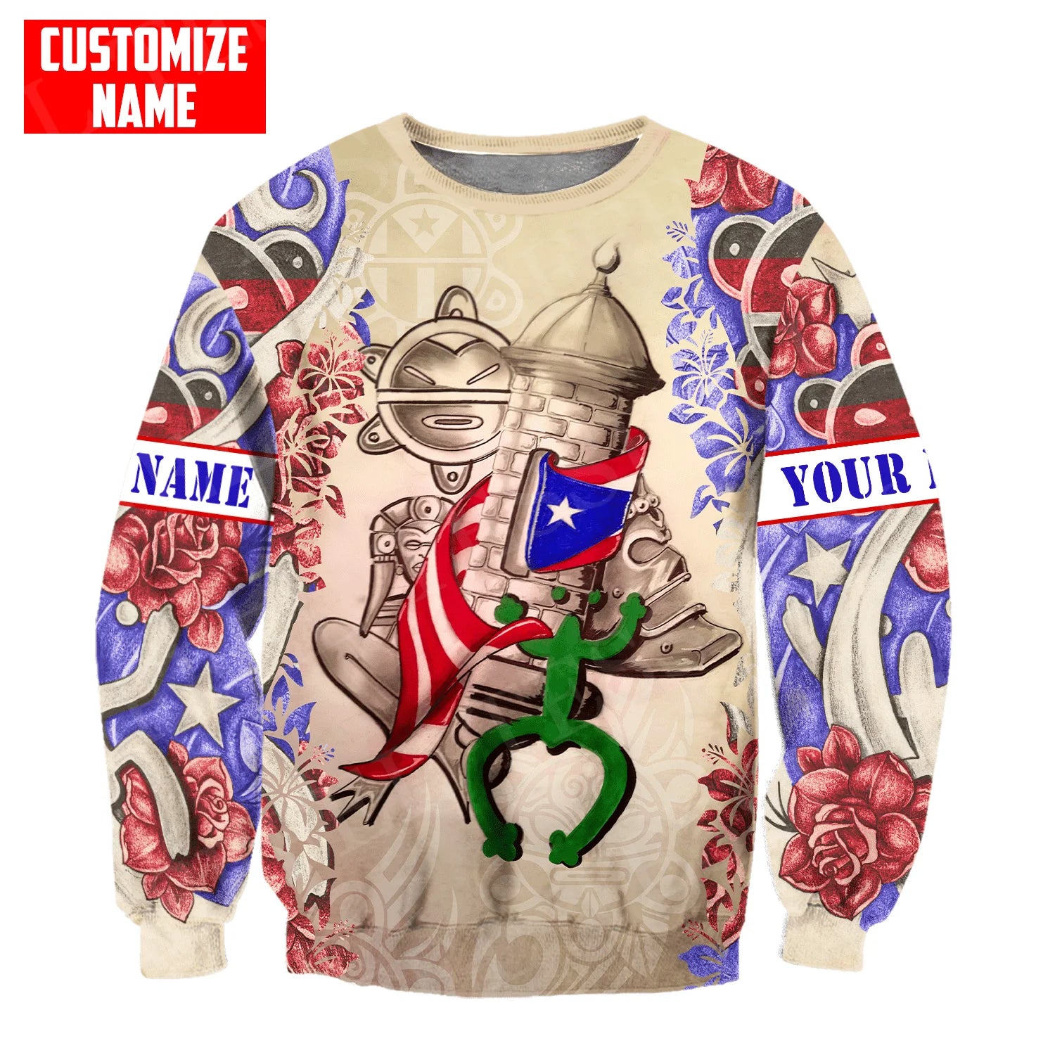 Custom Name Puerto Rico Boricua Borikén Tattoo Retro Tracksuit Vintage 3DPrint Harajuku Casual Funny Pullover Jacket Hoodies X24