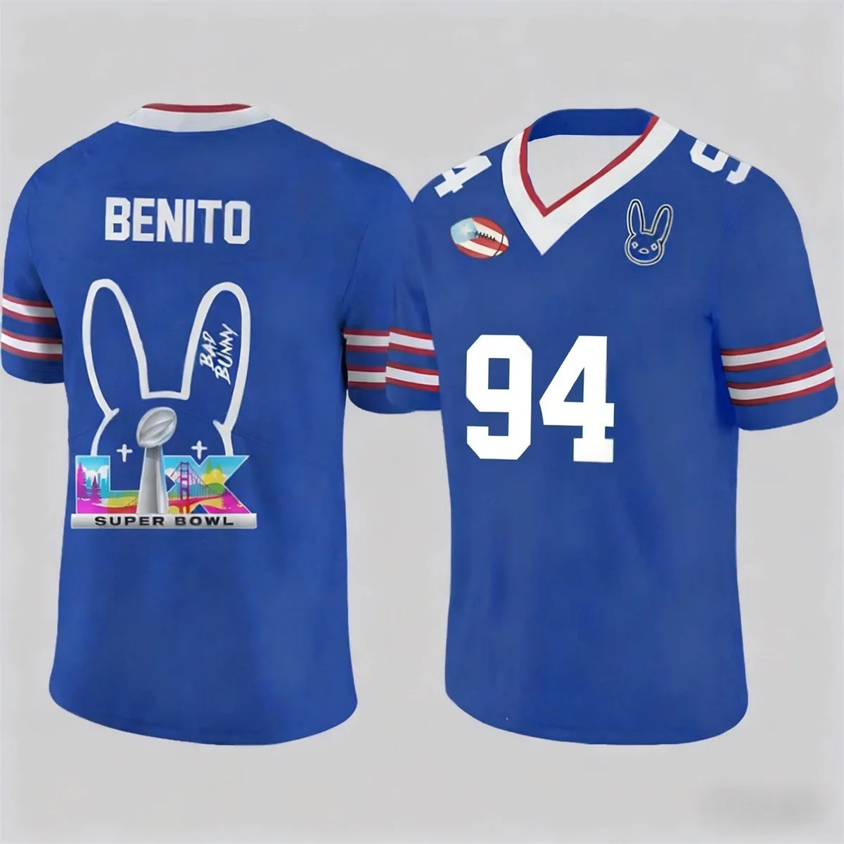 Bad Bunny Halftime Show Benito No.94 Print Rugby Jersey American Sports Tee V-neck Speed Drying Sportswear Kid's Adult T-shirt