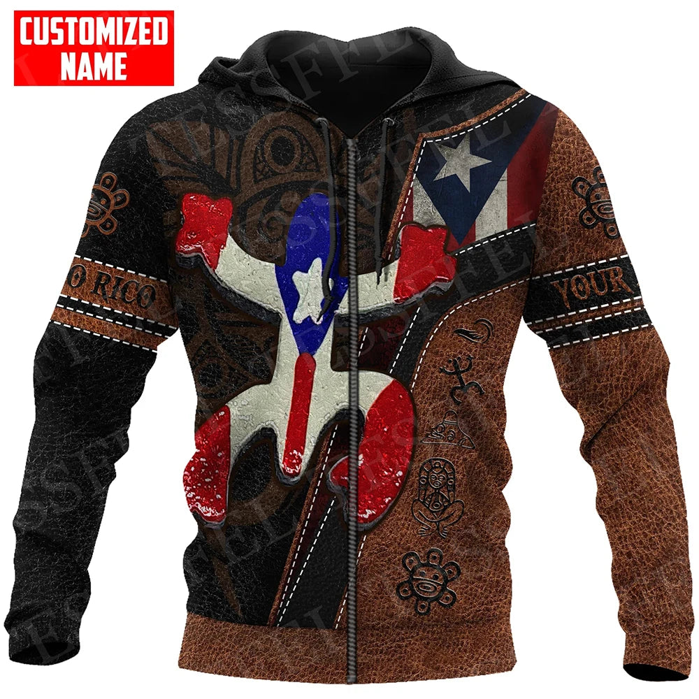 Custom Name Puerto Rico Boricua Borikén Tattoo Retro Tracksuit Vintage 3DPrint Harajuku Casual Funny Pullover Jacket Hoodies X25